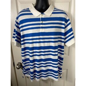 Aigle Men's Blue White Striped Polo Shirt Cotton Short Sleeve Casual Coastal XXL